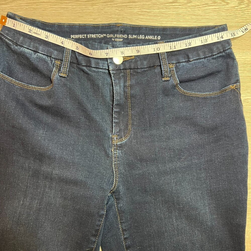 Chico's Ankle Jeans Womens S (0) Perfect Stretch Slim Leg Girlfriend Beaded Hems - Picture 9 of 14